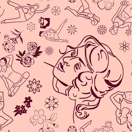 Beautiful woman on Female silhouette on Fashionable  Pattern.のイラスト素材