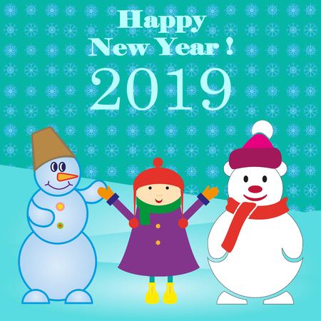 Snowman illustration. Flat design style. Christmas card.のイラスト素材