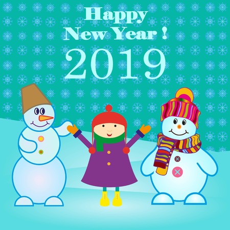 Snowman, vector illustration. Flat design style. Christmas card.のイラスト素材