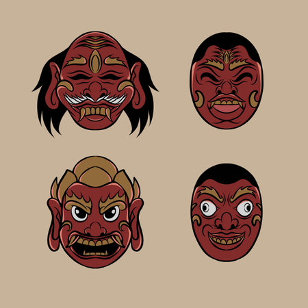 Set of masks of the indigenous peoples of Peru. Vector illustration.のイラスト素材