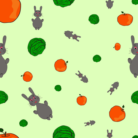 Seamless pattern of vegetables and animalのイラスト素材
