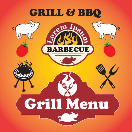 Grill and barbecue signs, symbols and labelsのイラスト素材