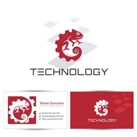 Abstract chameleon icon with business card design template. Can be used for the concept of technology logo or digital company, industrial engineering.のイラスト素材