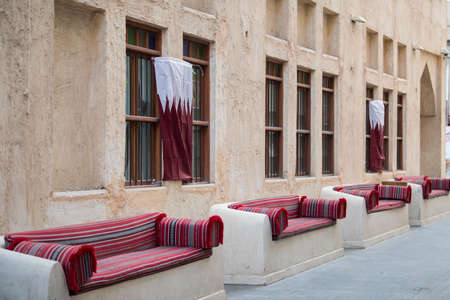 Souq Waqif, Doha, Qatar, May,6,2019, Traditional Arabian building built of wood and mud decorated...