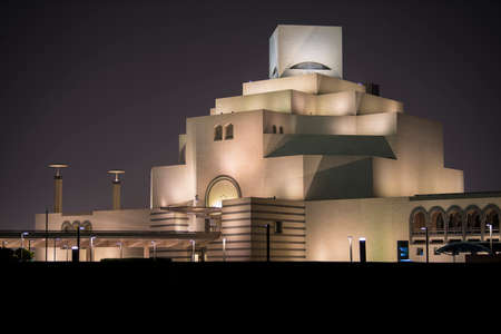 Doha,Qatar - March 05, 2019 : Night views of the Museum of Islamic Art in Doha.