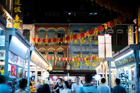 Singapore City,Singapore-September 08,2019: Singapore's Chinatown it's famous for its colourful heritage buildings, hiding old Chinese shophouses.のeditorial素材