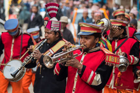 Kathmandu, Nepal- March 20,2022 : The wedding procession passes through the streets of the Patan...