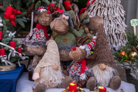 Munich, Germany - December 20,2021 : Market stall offering Christmas decor on Viktualienmarkt in Munich.のeditorial素材