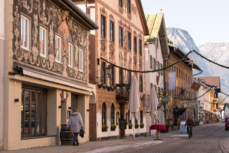 Garmisch-Partenkirchen, Germany - December 22,2021: Street view of the Garmisch-Partenkirchen on sunny winter day.のeditorial素材