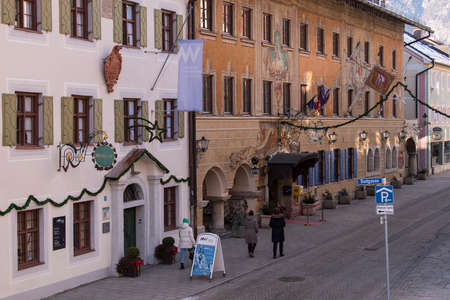 Garmisch-Partenkirchen, Germany - December 22,2021: Street view of the Garmisch-Partenkirchen on sunny winter day.のeditorial素材