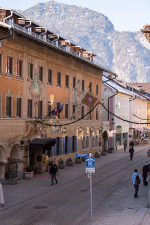 Garmisch-Partenkirchen, Germany - December 22,2021: Street view of the Garmisch-Partenkirchen on sunny winter day.のeditorial素材