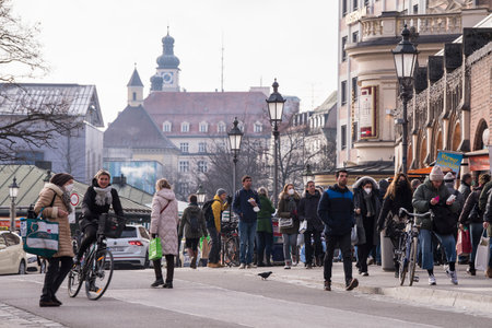 Munich, Germany - December 20,2021: Street view of Munich downtown on Winter day.のeditorial素材