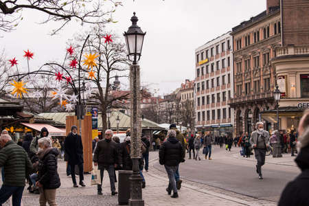 Munich, Germany - December 20,2021: Street view of Munich downtown on Winter day.のeditorial素材