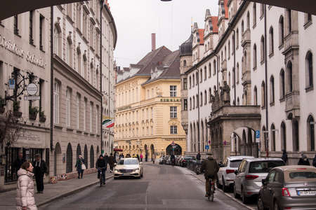 Munich, Germany - December 20,2021: Street view of Munich downtown on Winter day.のeditorial素材