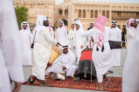 Doha,Qatar - March 05, 2019 :  The performance of traditional Qatari music and dance is performed by...