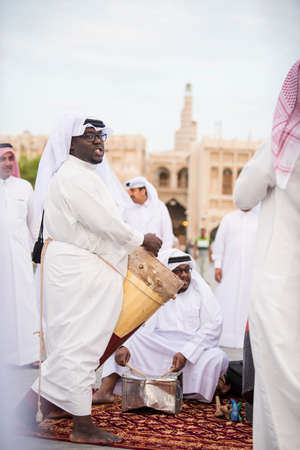 Doha,Qatar - March 05, 2019 :  The performance of traditional Qatari music and dance is performed by...
