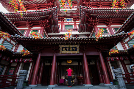 Singapore -September 08,2019: Visitors the Buddha tooth relic temple.