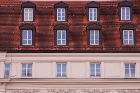 Munich, Germany - December 19 2021: Street view of the facade of the building in Munich downtown on Winter day.のeditorial素材