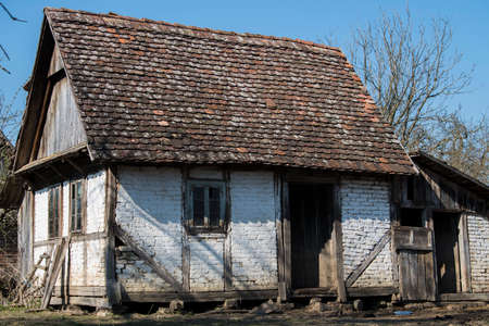 Croatia, April 20,2022 : Very old traditional wooden house.のeditorial素材