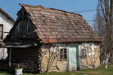 Croatia, April 20,2022 : Very old traditional wooden house.のeditorial素材