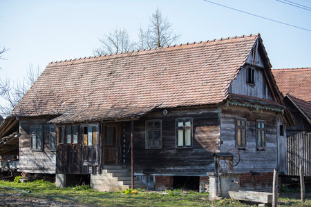 Croatia, April 20,2022 : Very old traditional wooden house.のeditorial素材