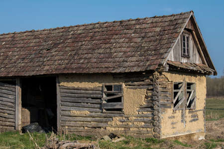 Croatia, April 20,2022 : Very old traditional wooden house.のeditorial素材