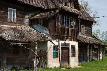 Croatia, April 20,2022 : Very old traditional wooden house.のeditorial素材