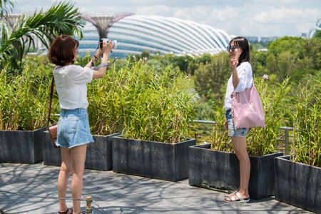 Singapore City,Singapore-September 08,2019: Tourists tour the Gardens by the Bay a nature park in...