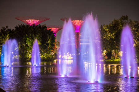Singapore City, Singapore - September 11,2019: Night view of Gardens by the Bay  a nature park in Singapore City.のeditorial素材