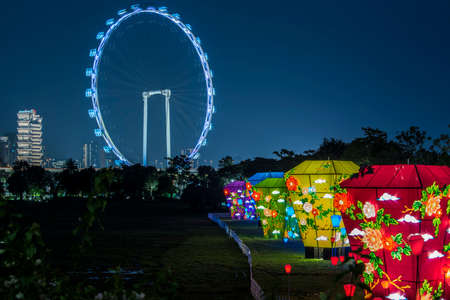 Singapore City, Singapore - September 11,2019: Night view of Gardens by the Bay  a nature park in Singapore City.のeditorial素材