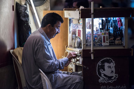 Doha,Qatar-February 15,2020 : Night views of shops and market vendors in the market Souk Waqif.