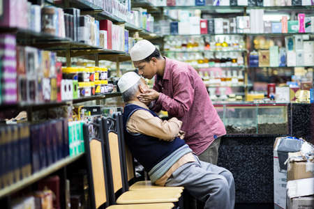 Doha,Qatar-February 15,2020 : Night views of shops and market vendors in the market Souk Waqif.のeditorial素材