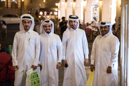 Doha,Qatar-February 15,2020 : Night views of shops and market vendors in the market Souk Waqif.のeditorial素材