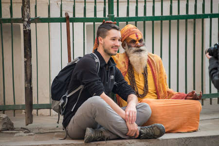 Kathmandu, Nepal- April 20,2019 : Tourists explore the streets of the center of Kathmandu, the capital of Nepal.のeditorial素材