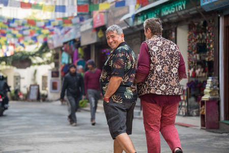 Kathmandu, Nepal- April 20,2019 : Tourists explore the streets of the center of Kathmandu, the capital of Nepal.のeditorial素材