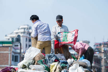 Kathmandu, Nepal,  April 20,2022 : Garbage and plastic pollution on the river bank in Kathmandu.のeditorial素材