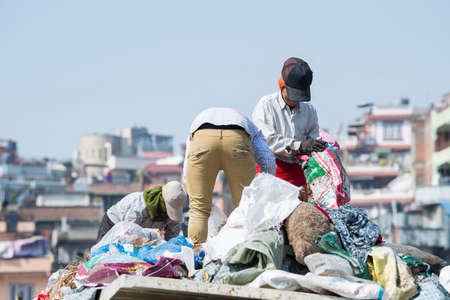 Kathmandu, Nepal,  April 20,2022 : Garbage and plastic pollution on the river bank in Kathmandu.のeditorial素材