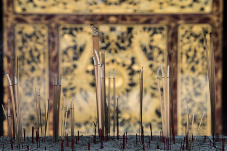 Singapore, Singapore - September 21, 2022: The Thian Hock Keng Temple in Singapore, dedicated to both Buddhism and Taoism, contrasts with the modern towers of the business districtのeditorial素材