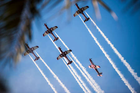 Doha,Qatar,December,18,2017. The Qatar Air Force Parade on the Doha Corniche waterfront promenade for Qatar national day.のeditorial素材
