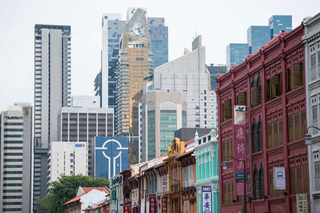 Singapore City,Singapore-September 08,2019: Singapore's Chinatown it's famous for its colourful heritage buildings, hiding old Chinese shophouses.のeditorial素材
