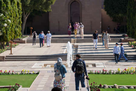 Muscat, Oman - March 05,2019 : Tourists tour in the Sultan Qaboos Grand Mosque.のeditorial素材