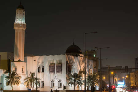 Doha, Qatar, April 22,2022: Night views of the traditional Arabic mosque architecture of Souq Waqif...