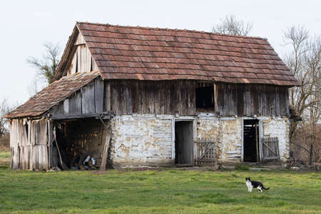 Sunja, Croatia, April 20,2021 :Abandoned traditional old wooden house.Â のeditorial素材
