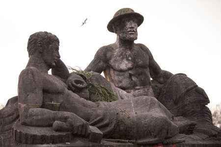 Germany, Munich- December 20,2021: A stone monument adorning the Munich bridge.のeditorial素材