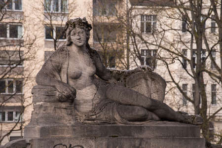 Germany, Munich- December 20,2021: A stone monument adorning the Munich bridge.のeditorial素材