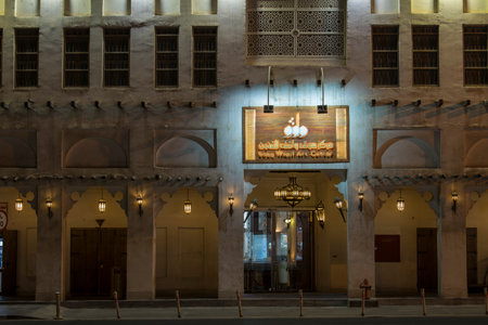 Doha, Qatar, May 5,2022: Traditional Arabian building built of wood and mud decorated with a facade in the traditional Arabic style.のeditorial素材