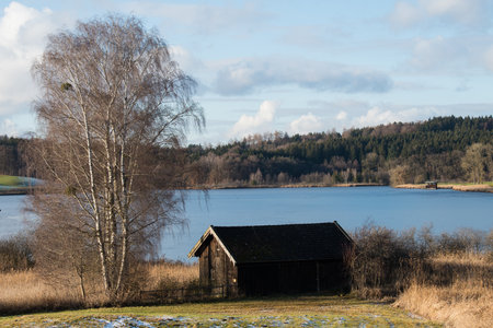 Ebersberg, Germany-March 10,2022 : The Egglburger see (lake) in winter, a destination near Ebersberg, Upper Bavaria.のeditorial素材