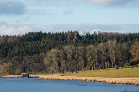 Ebersberg, Germany-March 10,2022 : The Egglburger see (lake) in winter, a destination near Ebersberg, Upper Bavaria.のeditorial素材