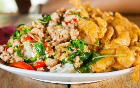Thai food hot and spicy pork and Fried eggの写真素材