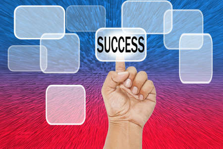 Hand pushing background  on a white boardの写真素材